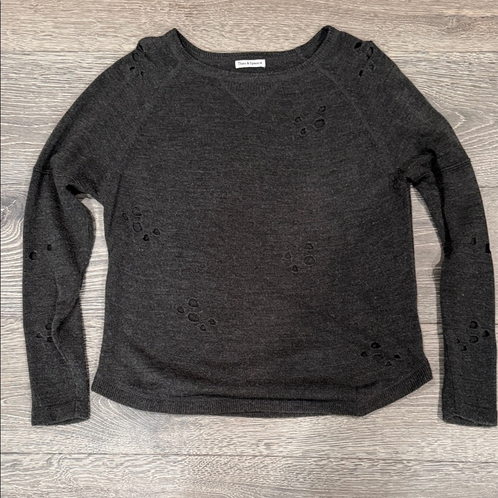 Black Distressed Crew Neck Sweater